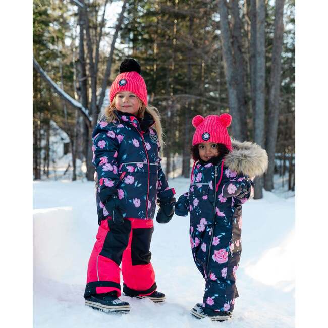 Rose Print One-Piece Baby Snowsuit, Black - Snowsuits - 2