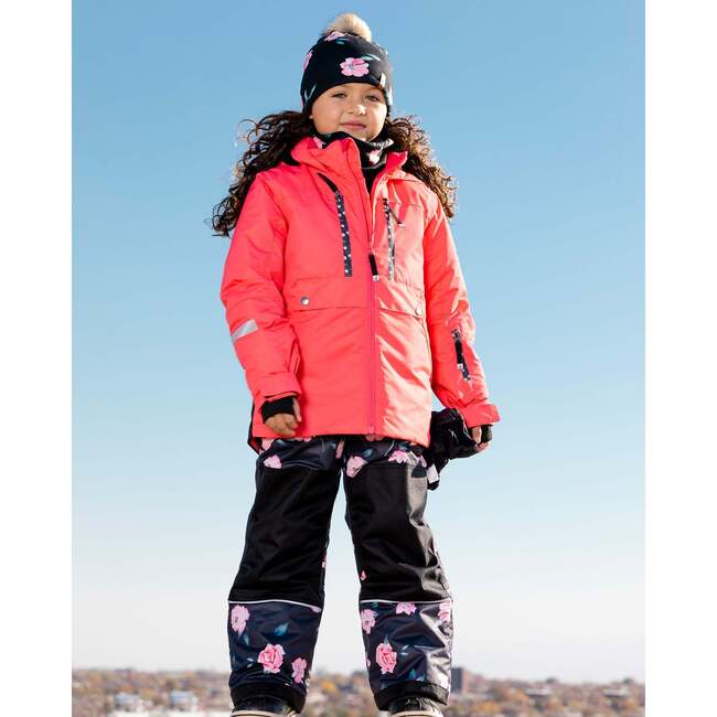 Rose Print 2-Piece Snowsuit, Cranberry & Black - Snowsuits - 2