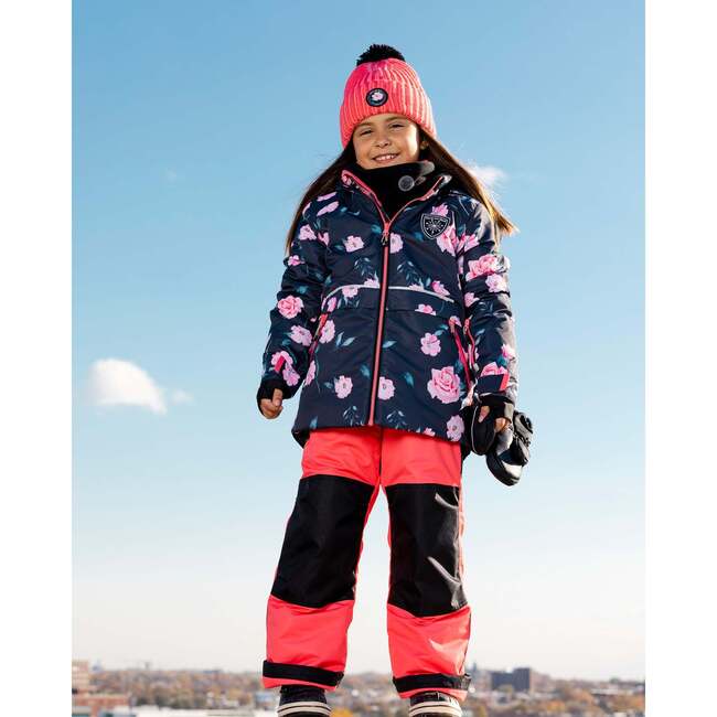 Rose Print 2-Piece Snowsuit, Coral & Black - Snowsuits - 2