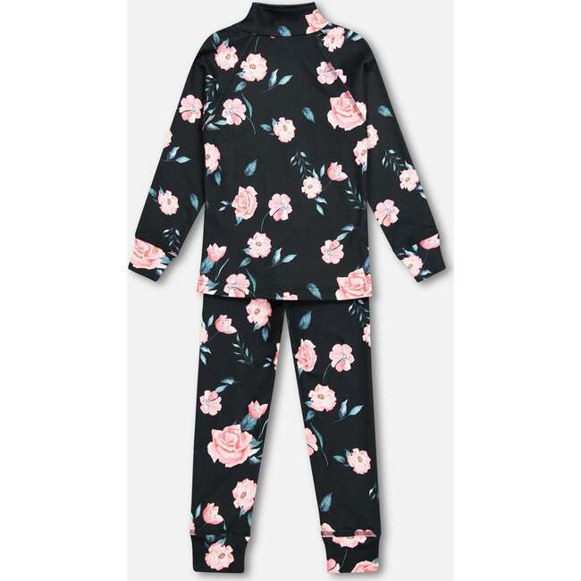 Rose Print 2-Piece Thermal Underwear Set, Black - Loungewear - 3