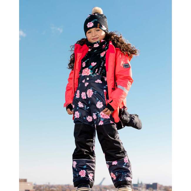 Rose Print 2-Piece Snowsuit, Cranberry & Black - Snowsuits - 3