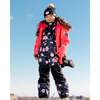 Rose Print 2-Piece Snowsuit, Cranberry & Black - Snowsuits - 3