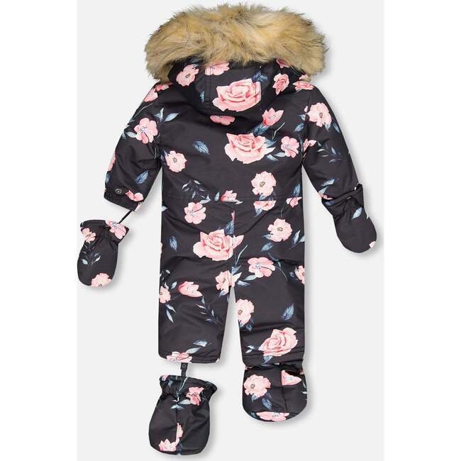 Rose Print One-Piece Baby Snowsuit, Black - Snowsuits - 4