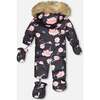 Rose Print One-Piece Baby Snowsuit, Black - Snowsuits - 4