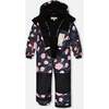 Rose Print One-Piece Snowsuit, Black - Snowsuits - 4