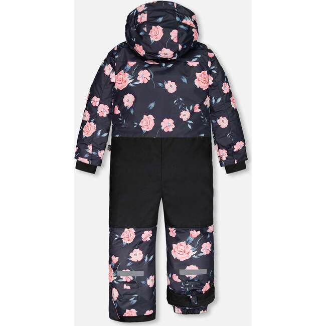 Rose Print One-Piece Snowsuit, Black - Snowsuits - 5