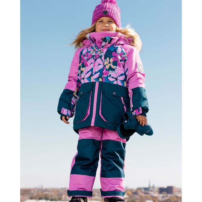 Jungle Flower Print 2-Piece Snowsuit, Mauve - Snowsuits - 3