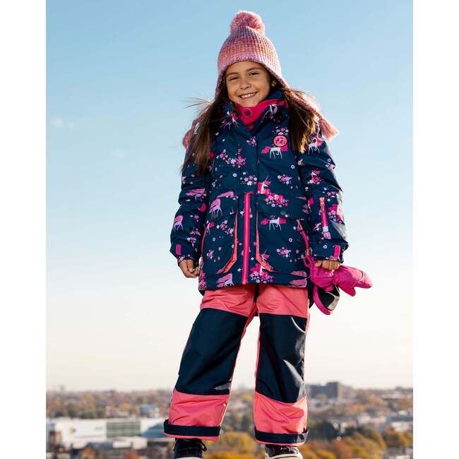 Flowery Unicorn Print 2-Piece Snowsuit, Rose - Snowsuits - 2