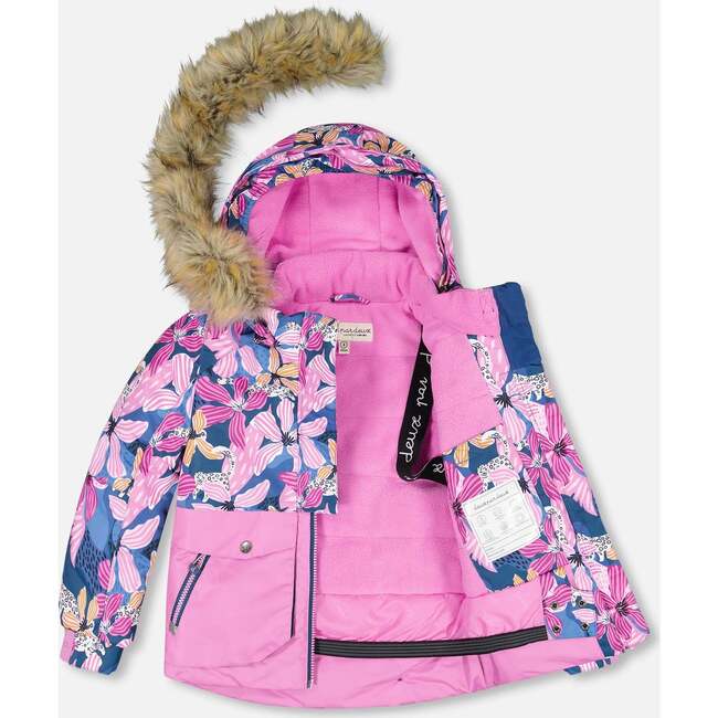 Jungle Flower Print 2-Piece Snowsuit, Navy - Snowsuits - 4