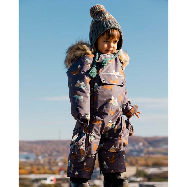 Fox Print One-Piece Baby Snowsuit, Dark Grey - Snowsuits - 2
