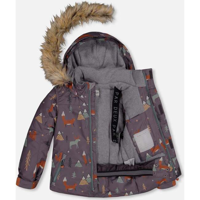 Fox Print 2-Piece Snowsuit, Dark Grey & Sea Pine - Snowsuits - 3