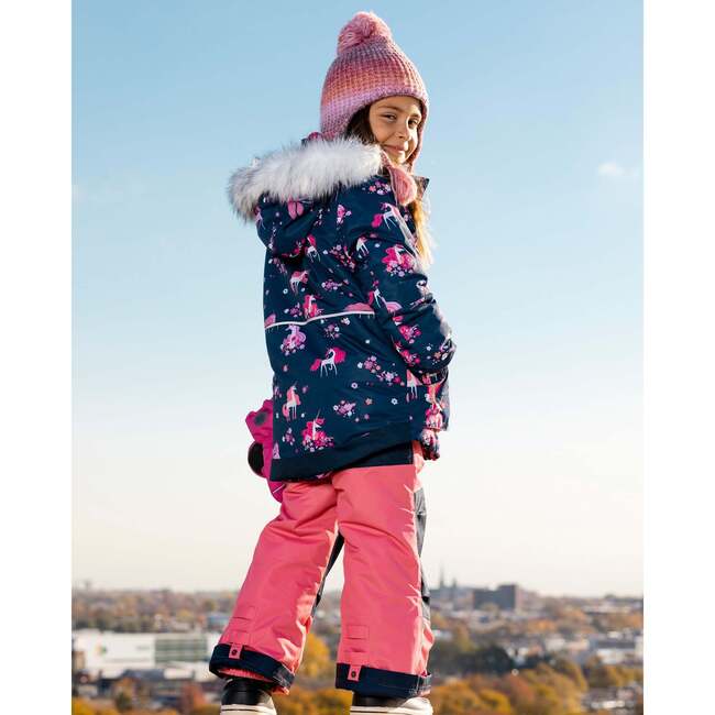 Flowery Unicorn Print 2-Piece Snowsuit, Rose - Snowsuits - 3