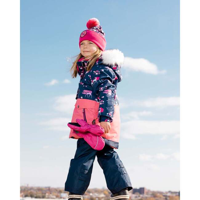 Flowery Unicorn Print 2-Piece Snowsuit, Navy - Snowsuits - 3