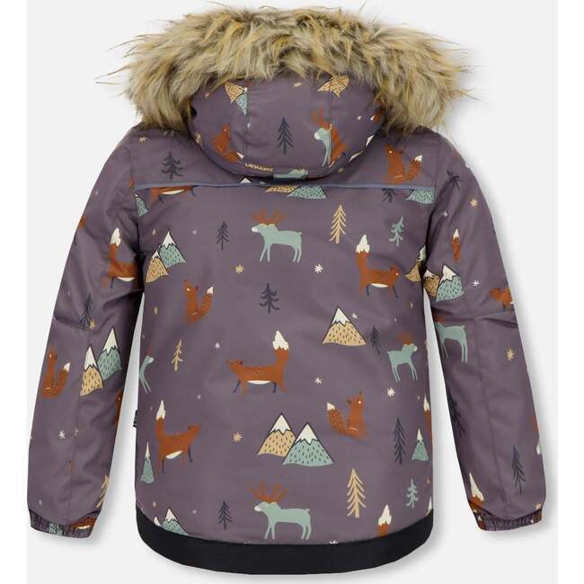 Fox Print 2-Piece Snowsuit, Dark Grey & Sea Pine - Snowsuits - 4
