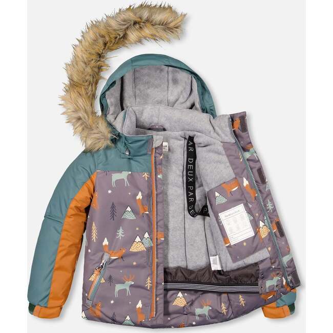 Fox Print 2-Piece Snowsuit, Dark Grey & Mocha - Snowsuits - 3