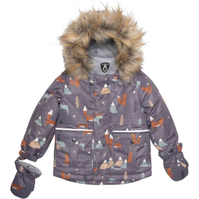 Fox Print 2-Piece Baby Snowsuit, Dark Grey & Mocha - Snowsuits - 3