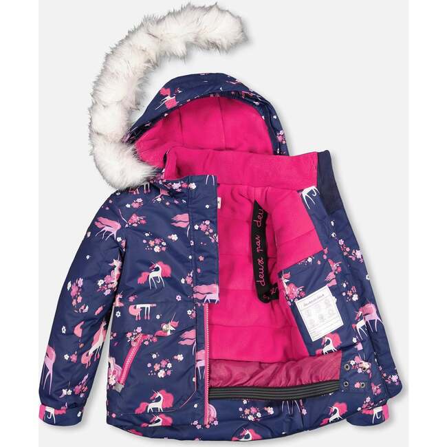 Flowery Unicorn Print 2-Piece Snowsuit, Rose - Snowsuits - 4