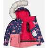 Flowery Unicorn Print 2-Piece Snowsuit, Navy - Snowsuits - 4