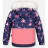 Flowery Unicorn Print 2-Piece Snowsuit, Navy - Snowsuits - 5