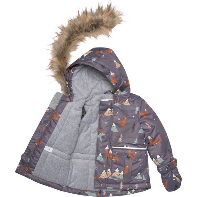 Fox Print 2-Piece Baby Snowsuit, Dark Grey & Mocha - Snowsuits - 5