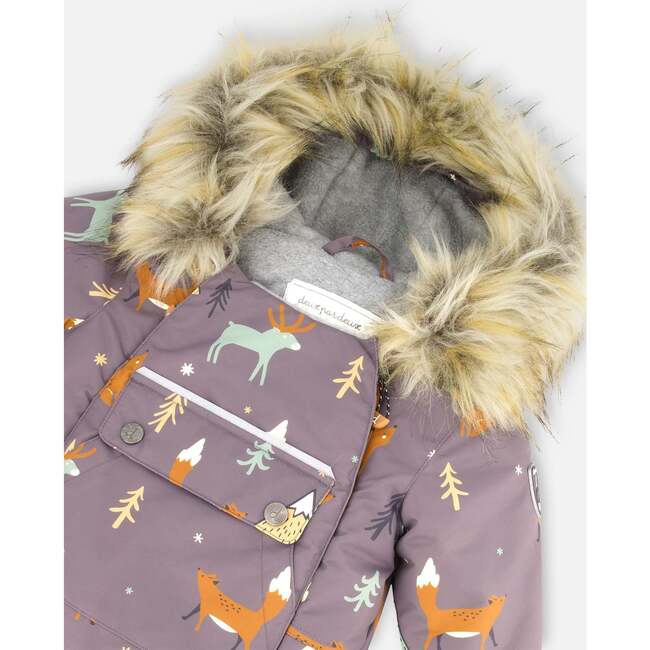 Fox Print One-Piece Baby Snowsuit, Dark Grey - Snowsuits - 6