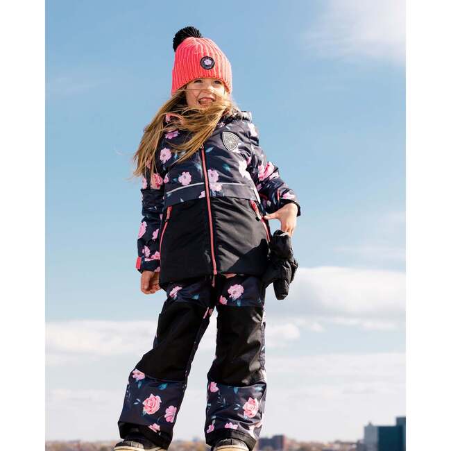 Rose Print 2-Piece Snowsuit, Black