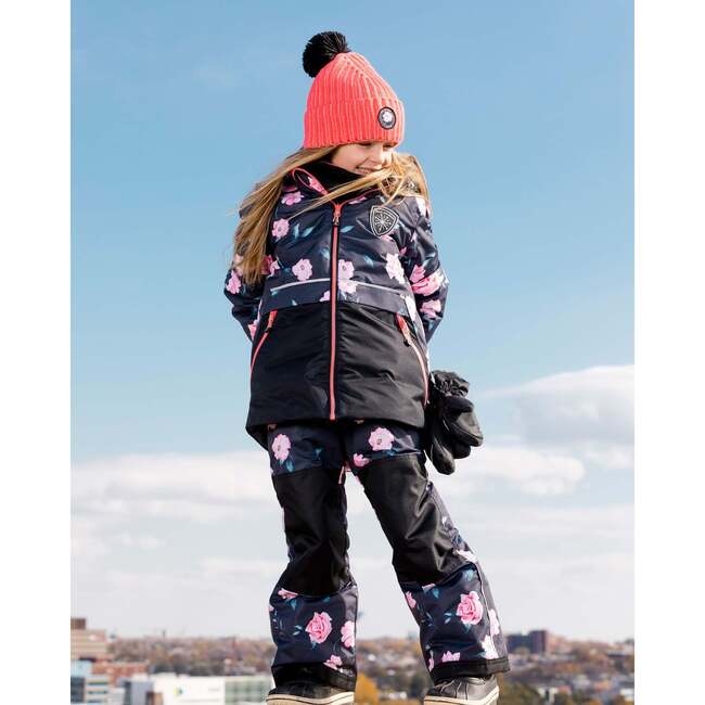 Rose Print 2-Piece Snowsuit, Black - Snowsuits - 3