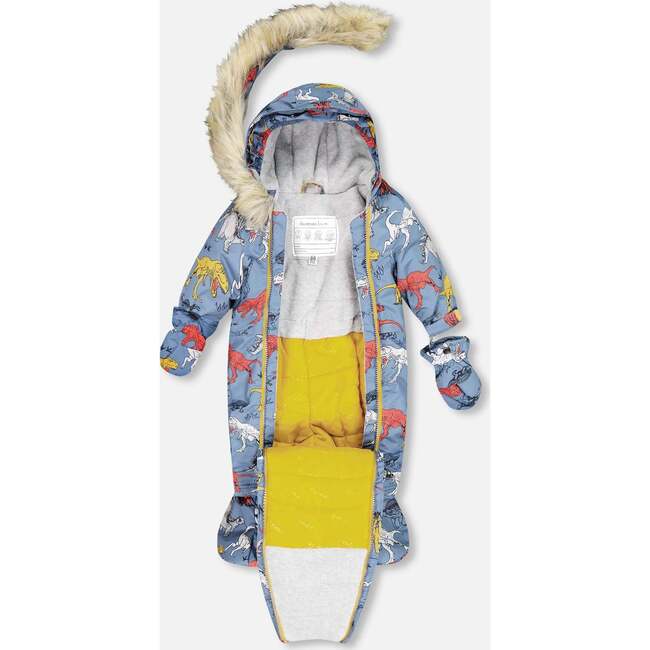 Dino Print One-Piece Baby Snowsuit, Blue - Snowsuits - 2