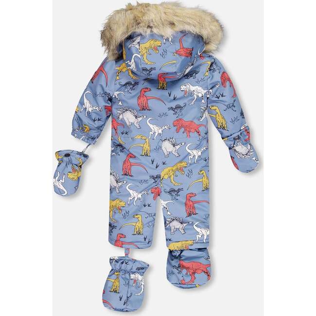Dino Print One-Piece Baby Snowsuit, Blue - Snowsuits - 3