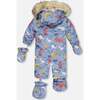 Dino Print One-Piece Baby Snowsuit, Blue - Snowsuits - 3