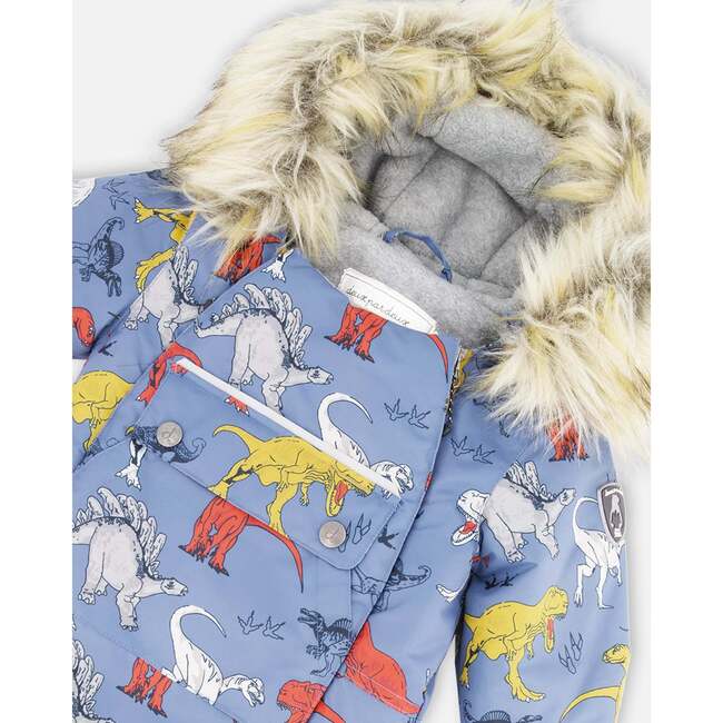 Dino Print One-Piece Baby Snowsuit, Blue - Snowsuits - 5
