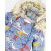 Dino Print One-Piece Baby Snowsuit, Blue - Snowsuits - 5