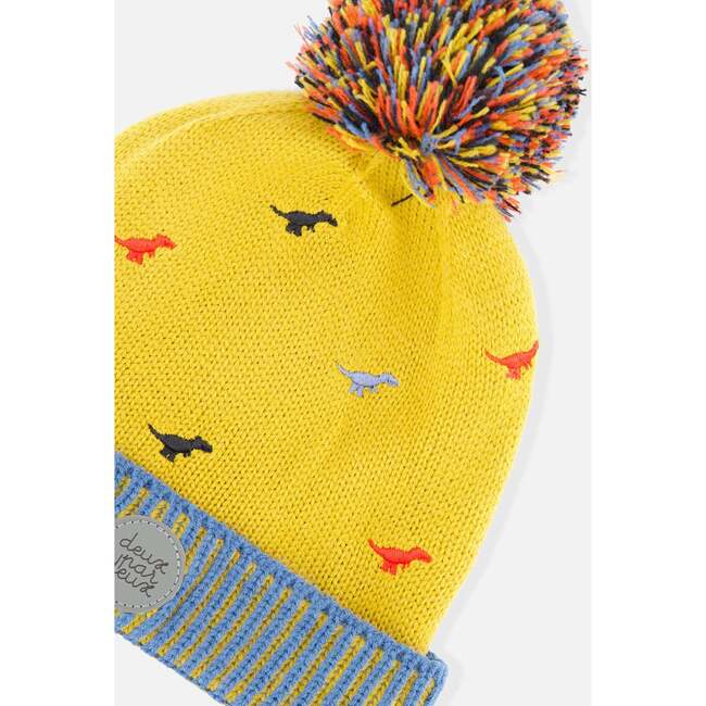 Dino Print Acrylic Knit Earflap Hat, Yellow - Hats - 4