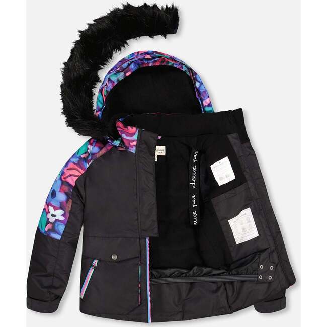 Neon Flower Print 2-Piece Snowsuit, Black & Multicolors - Snowsuits - 2