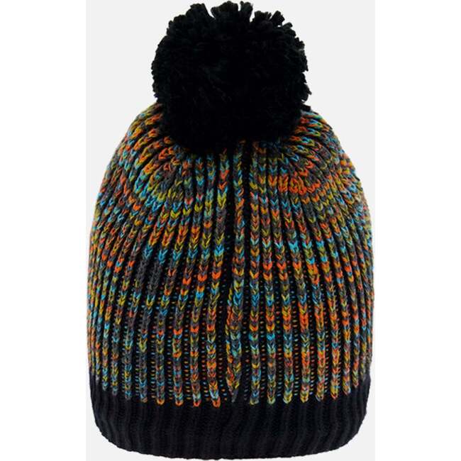 Knit Pom Pom Hat, Black & Multicolors - Hats - 3