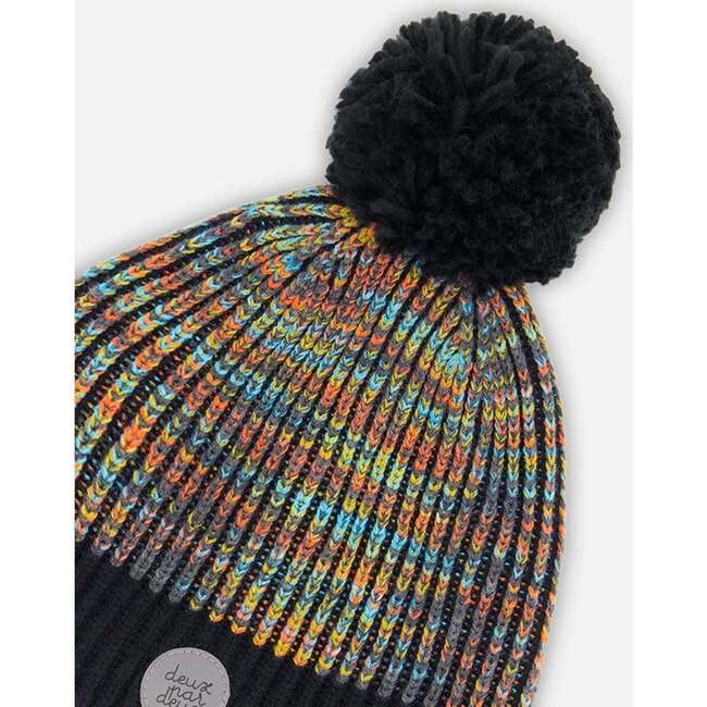 Knit Pom Pom Hat, Black & Multicolors - Hats - 4