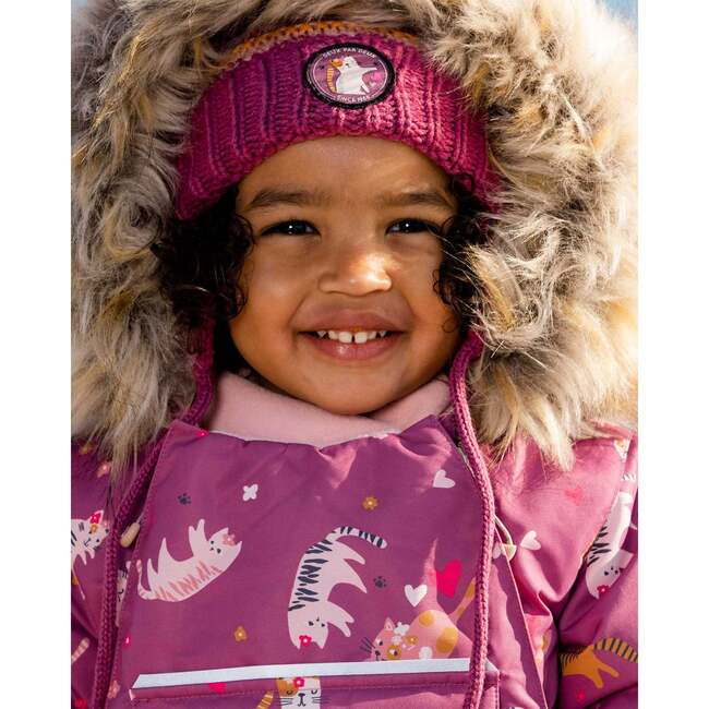 Cat Print One-Piece Baby Snowsuit, Pink - Snowsuits - 3