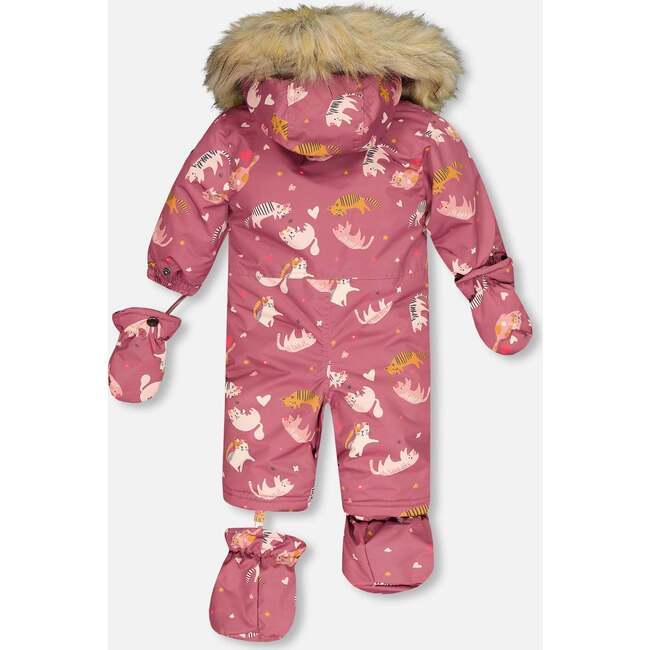 Cat Print One-Piece Baby Snowsuit, Pink - Snowsuits - 5