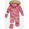 Cat Print One-Piece Baby Snowsuit, Pink - Snowsuits - 5