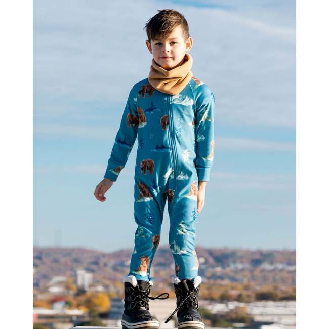 Bear Print One-Piece Thermal Underwear, Blue - Loungewear - 2