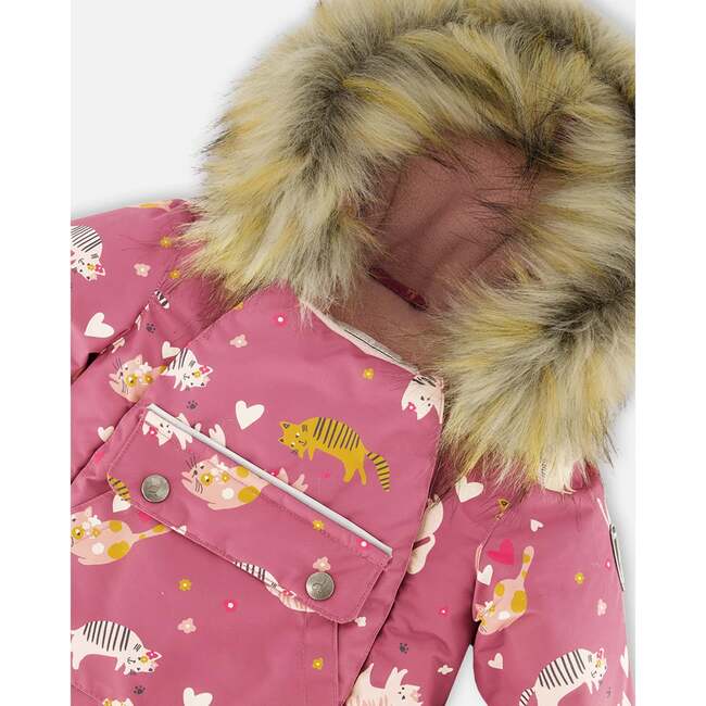 Cat Print One-Piece Baby Snowsuit, Pink - Snowsuits - 7