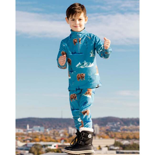 Bear Print 2-Piece Thermal Underwear Set, Blue - Loungewear - 2