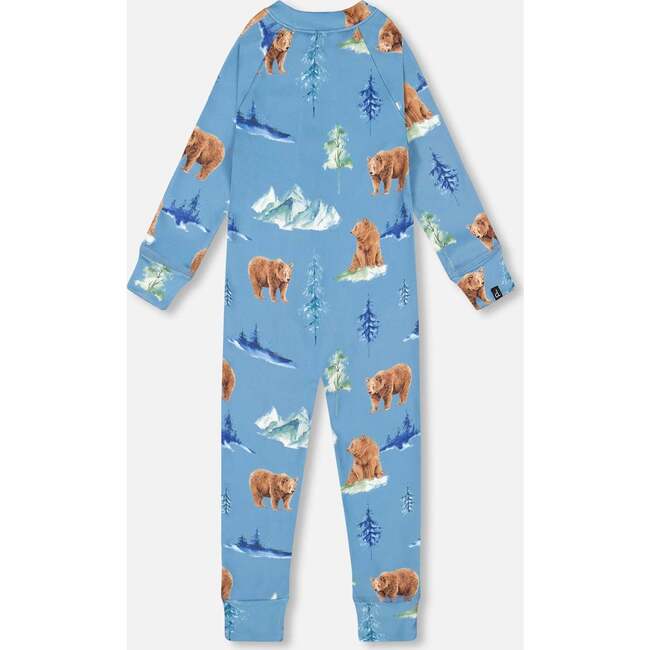 Bear Print One-Piece Thermal Underwear, Blue - Loungewear - 3