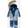 Bear Print One-Piece Snowsuit, Blue - Snowsuits - 3