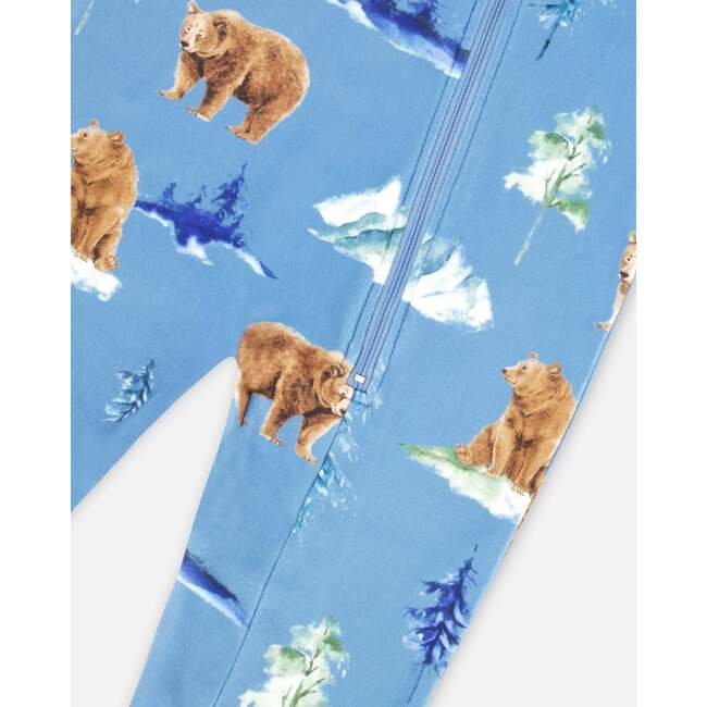 Bear Print One-Piece Thermal Underwear, Blue - Loungewear - 4