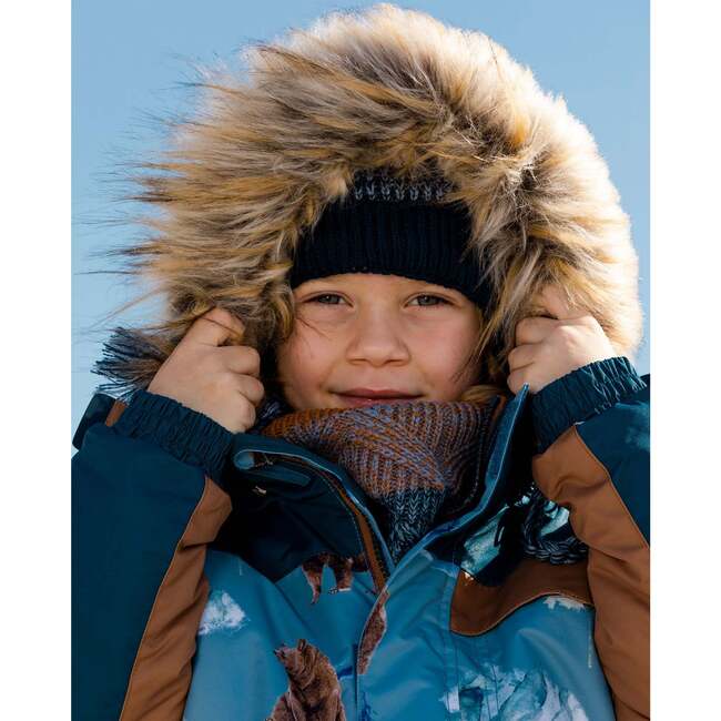 Bear Print 2-Piece Snowsuit, Chocolate & Blue - Snowsuits - 3