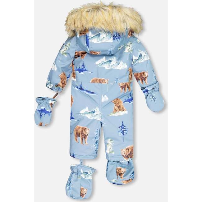 Bear Print One-Piece Baby Snowsuit, Blue - Snowsuits - 4
