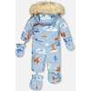Bear Print One-Piece Baby Snowsuit, Blue - Snowsuits - 4
