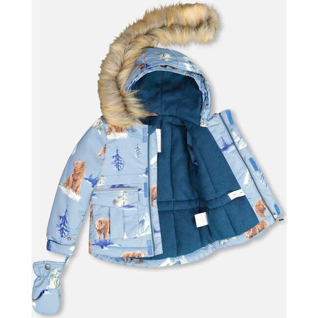 Bear Print 2-Piece Baby Snowsuit, Blue & Chocolate & Blue - Snowsuits - 3