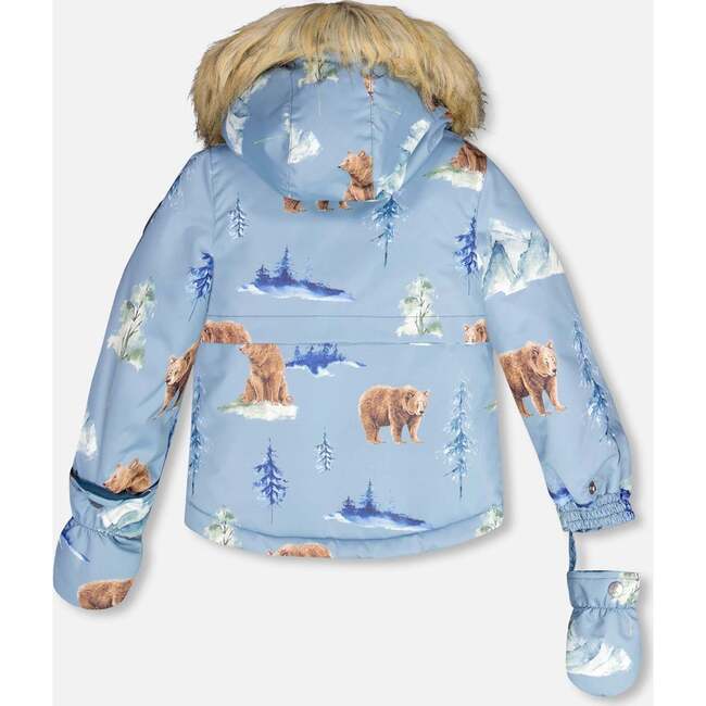 Bear Print 2-Piece Baby Snowsuit, Blue & Chocolate & Blue - Snowsuits - 4
